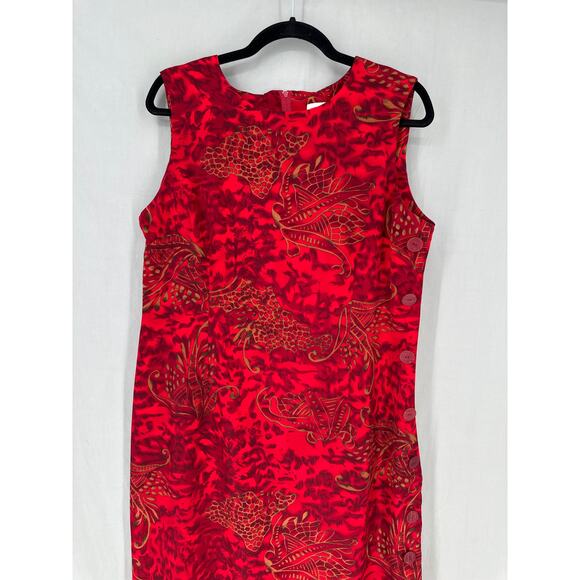 90s Vintage Dress Womens Large Red Maxi Black Brown Animal Print Grunge Artsy - Picture 5 of 8